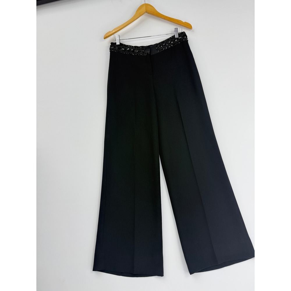 Harold's Evening Pants Womens 6 Black Beaded Waistband Wide Leg Crepe Trousers - Picture 11 of 16